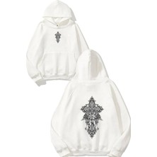 Urbvn Angel Charm Tasarım Baskılı Oversize Beyaz Kapüşonlu Sweatshirt