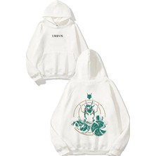 Urbvn Dragon Anime Tasarım Baskılı Oversize Beyaz Kapüşonlu Sweatshirt