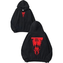Urbvn Ring 4 Tasarım Baskılı Oversize Siyah Kapüşonlu Sweatshirt