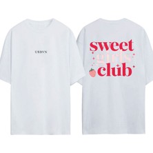 Urbvn Sweet Club Tasarım Baskılı Beyaz Oversize T-Shirt