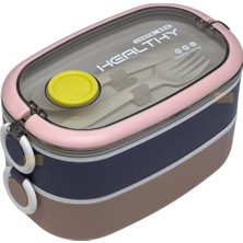 Skygo Bento 1300ML Lunchbox 2 Katlı 3 Bölmeli Paslanmaz Çelik Sefer Tası Yemek Kutusu (Pembe-Mor)