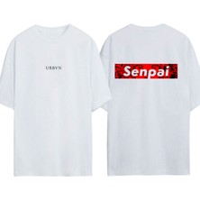 Urbvn Senpai Tasarım Baskılı Beyaz Oversize T-Shirt