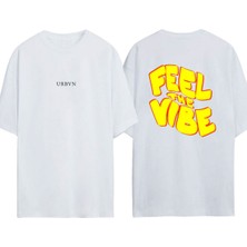 Urbvn Feel The Vibe Tasarım Baskılı Beyaz Oversize T-Shirt