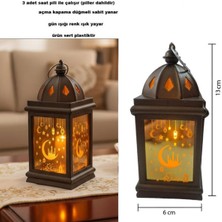 Özbience 12X6 cm Eskitme Bronz Renk Mika Ramazan Kandili Gün Işığı LED Fener