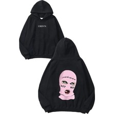 Urbvn Not Nice Tasarım Baskılı Oversize Siyah Kapüşonlu Sweatshirt
