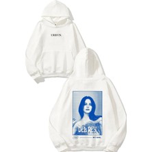 Urbvn Del Rey Tasarım Baskılı Oversize Beyaz Kapüşonlu Sweatshirt