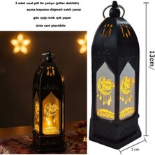 Özbience 13X5 cm Siyah Mika Ramazan Kandili Gün Işığı LED Feneri