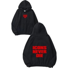 Urbvn Icons Never Die Tasarım Baskılı Oversize Siyah Kapüşonlu Sweatshirt