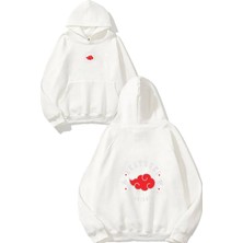Urbvn Akatsuki Tasarım Baskılı Oversize Beyaz Kapüşonlu Sweatshirt