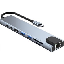 Skygo 8 In 1 USB C Yerleştirme Istasyonu 4K 60Hz HDMI Hdr Hdtv Hub RJ45 Ethernet 87W Pd, Sd/microsd, 2 USB 3.0 Air/pro, iPad ve Cep Telefonları ile Uyumlu