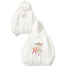 Urbvn Street Fighter 2 Tasarım Baskılı Oversize Beyaz Kapüşonlu Sweatshirt