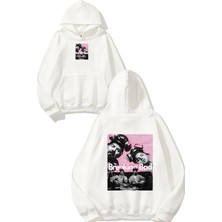 Urbvn Breaking 2 Tasarım Baskılı Oversize Beyaz Kapüşonlu Sweatshirt