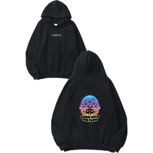 Urbvn Flow 1 Tasarım Baskılı Oversize Siyah Kapüşonlu Sweatshirt