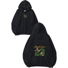 Urbvn Angel Number Tasarım Baskılı Oversize Siyah Kapüşonlu Sweatshirt
