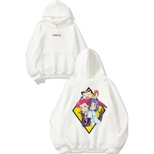 Urbvn Girls 1 Tasarım Baskılı Oversize Beyaz Kapüşonlu Sweatshirt