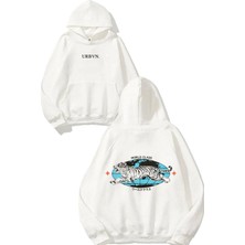 Urbvn World Class Tasarım Baskılı Oversize Beyaz Kapüşonlu Sweatshirt