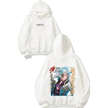 Urbvn Ragnarok Tasarım Baskılı Oversize Beyaz Kapüşonlu Sweatshirt