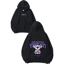 Urbvn Treat Tasarım Baskılı Oversize Siyah Kapüşonlu Sweatshirt