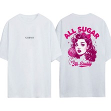 Urbvn All Sugar Tasarım Baskılı Beyaz Oversize T-Shirt