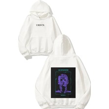 Urbvn Malcolm Tasarım Baskılı Oversize Beyaz Kapüşonlu Sweatshirt