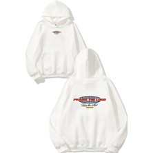 Urbvn Lord Tasarım Baskılı Oversize Beyaz Kapüşonlu Sweatshirt
