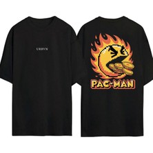 Urbvn Pacman 3 Tasarım Baskılı Siyah Oversize T Shirt