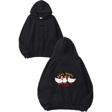 Urbvn Cool Club Tasarım Baskılı Oversize Siyah Kapüşonlu Sweatshirt