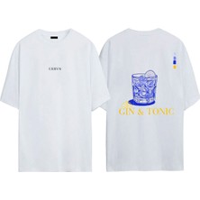 Urbvn Gin Tasarım Baskılı Beyaz Oversize T-Shirt