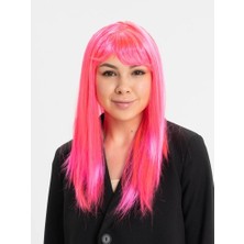 Fredeom Store Şeker Pembesi Koyu Pembe Renk Uzun Düz Parti Peruğu