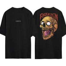 Urbvn Ramstain Skulls Tasarım Baskılı Siyah Oversize T Shirt
