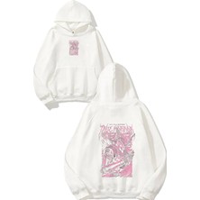 Urbvn True Horror Tasarım Baskılı Oversize Beyaz Kapüşonlu Sweatshirt
