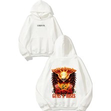 Urbvn Guns N Roses Angel Tasarım Baskılı Oversize Beyaz Kapüşonlu Sweatshirt