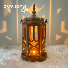 Özbience 28 cm Orta Boy Kahverengi Ramazan Feneri, Pille Çalışır, Aç/kapa Düğmeli