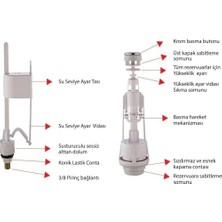Skygo Basmali Vitriye Rezervuar Iç Takımı, Hidrolik ve Seri Kapanma Sistemli, Seramik Uyumlu, Sessiz Su Doldurma Özellikli, Ayarlanabilir Su Seviyeli