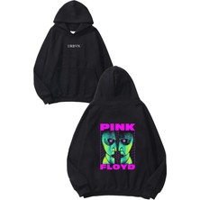 Urbvn Pink Floyd Yüz Tasarım Baskılı Oversize Siyah Kapüşonlu Sweatshirt