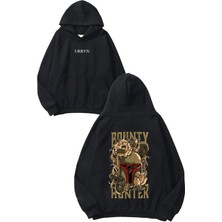 Urbvn Bounty Tasarım Baskılı Oversize Siyah Kapüşonlu Sweatshirt