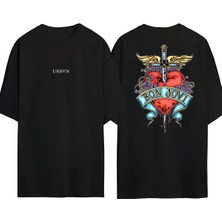 Urbvn Bon Jovı Tasarım Baskılı Siyah Oversize T Shirt