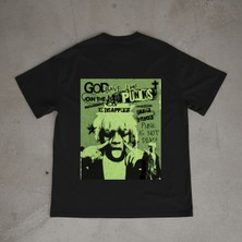 Urbvn Punk Tasarım Baskılı Siyah Oversize T-Shirt