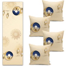 Özbience Ramazan Temalı Hilal Motifli Dijital Baskılı Runner ve Kırlent Kılıfı Seti