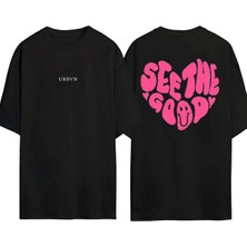 Urbvn See Good Tasarım Baskılı Siyah Oversize T Shirt