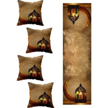 Özbience Ramazan Hilal Ay Fenerli 4'lü Kırlent ve Runner Seti, Dekoratif Aksesuar