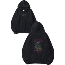 Urbvn Star Wars Robot Tasarım Baskılı Oversize Siyah Kapüşonlu Sweatshirt