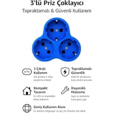 Skygo Topraklı Priz Çoklayıcı Fiş, 3'lü, Mavi, 16A 250V, Maksimum 3600W