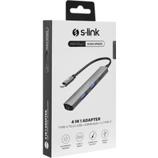 Skygo SWV-USBC024 4 In 1 Gri Metal Typec To 2*usb2.0 Usb-C, 3.5mm Aux Port Type C Adaptör