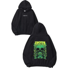 Urbvn Haster Tasarım Baskılı Oversize Siyah Kapüşonlu Sweatshirt