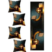 Özbience Ramazan Hilal Masa Dekoratif 4'lü Kırlent Kılıfı ve Runner Seti