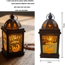 Özbience 12X6 cm Eskitme Bronz Renk Mika Ramazan Kandili Gün Işığı LED Fener