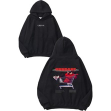 Urbvn Anime 1 Tasarım Baskılı Oversize Siyah Kapüşonlu Sweatshirt