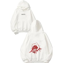 Urbvn Sleep Not Tasarım Baskılı Oversize Beyaz Kapüşonlu Sweatshirt