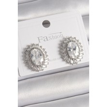 Vice Avm Pirinç Gümüş Renk Zirkon Taşlı Kadın Küpe - TJ-BKP9926 TG-V 7862